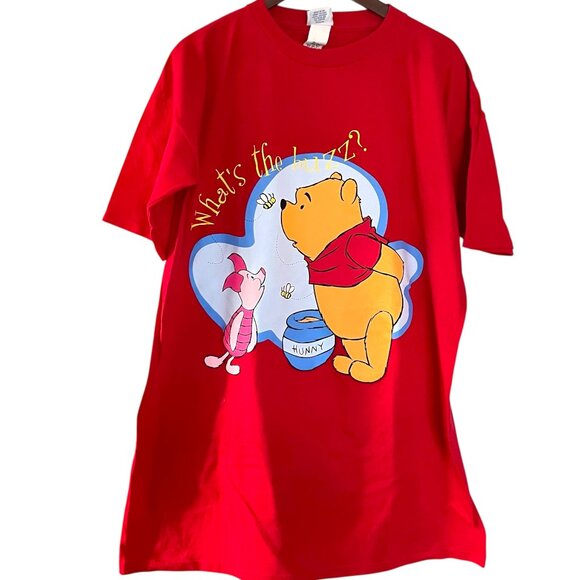 Vintage 90s Winnie the Pooh Sleep T Shirt One Size Red Pooh Piglet Nightgown NEW - Picture 2 of 7